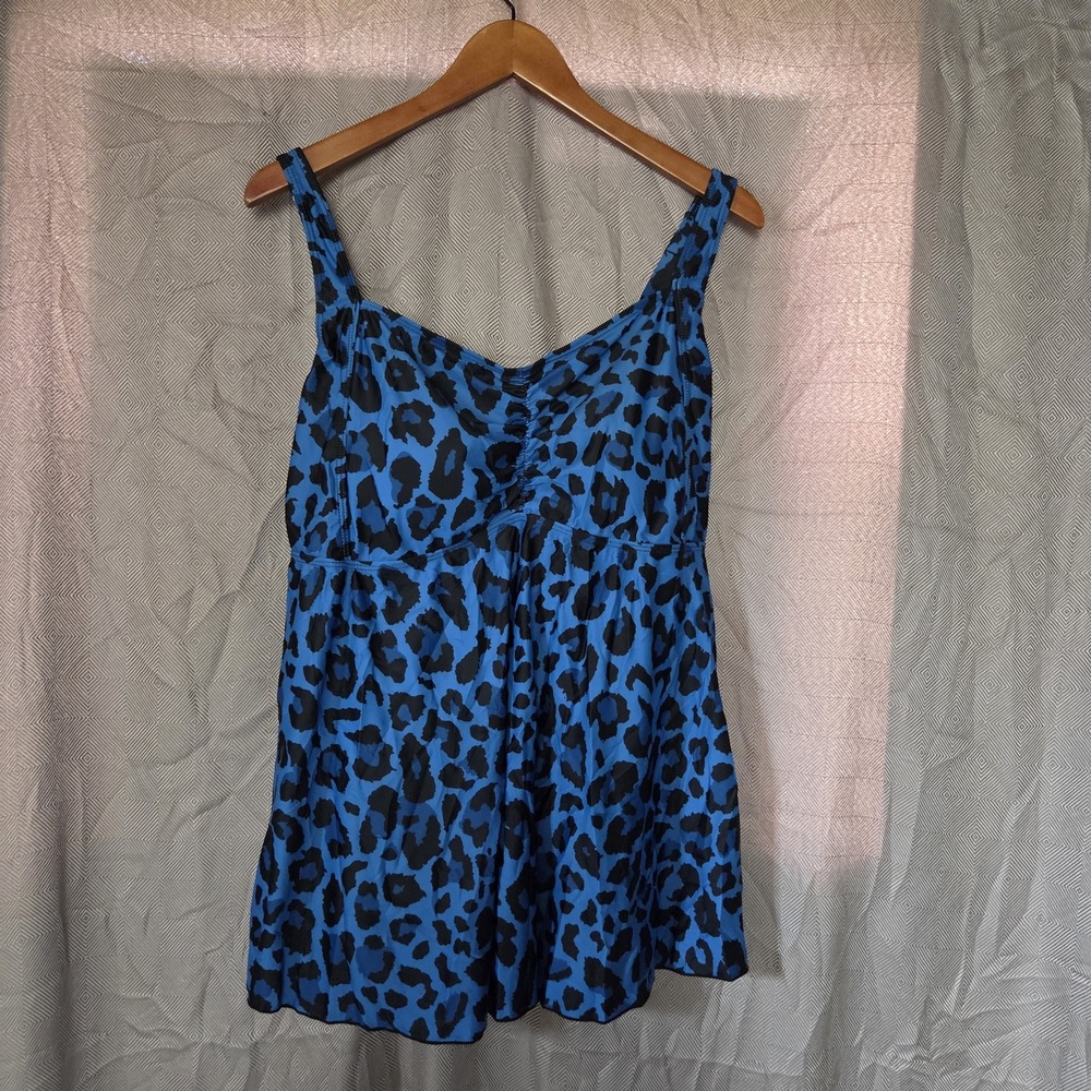 Aqua Eve Swimdress Womens 20W Plus Blue Animal Print Tank Lined Stretch